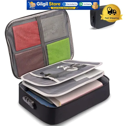 Black Multi-Compartment Document Safe Bag with Combination Lock - Travel Ready