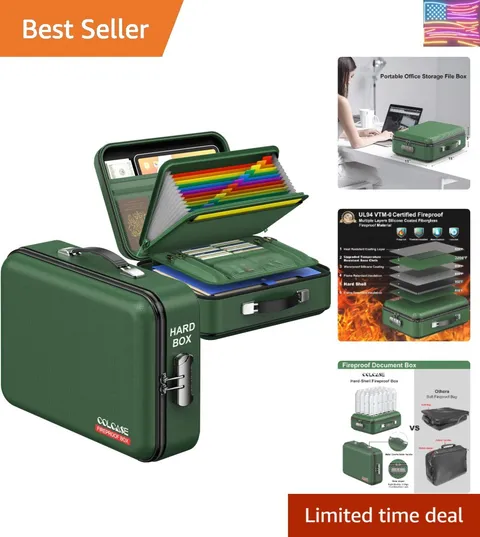 Fireproof Document Folder, Hard Fireproof Waterproof Document Box with Lock C...