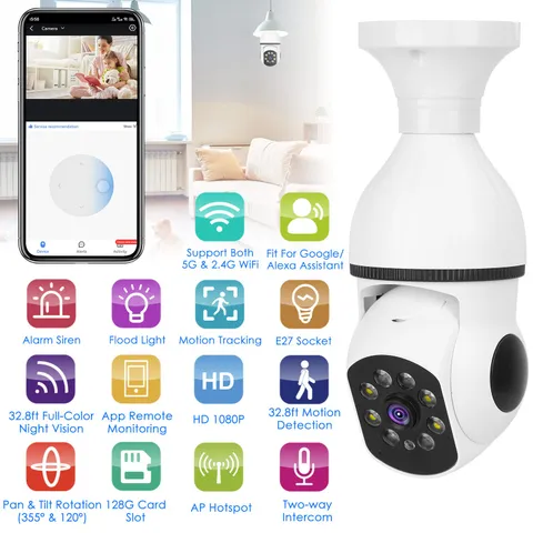 1Pc E27 WiFi Bulb Camera 1080P FHD WiFi IP Pan Tilt Security Surveillance Camera