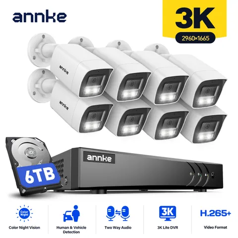 ANNKE 8CH DVR 5MP Color Night Security Camera System Two Way Audio AI Detection