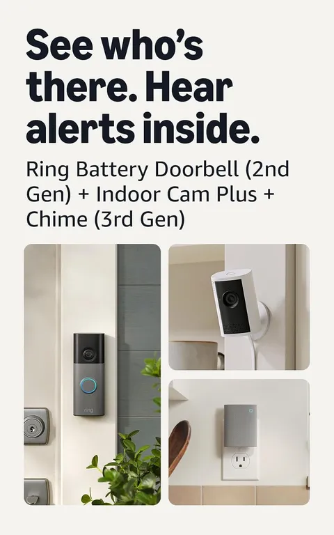 Battery Doorbell (Newest Model), Speckled Gray with Indoor Cam Plus, White and C