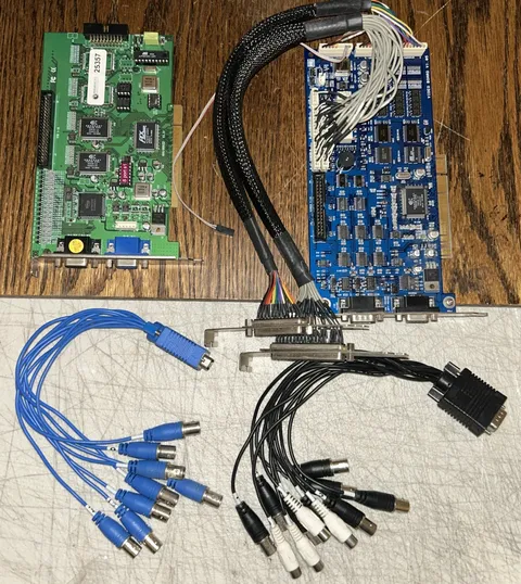 lot of (2) PCI DVR Video Cards 16 & 8 Channel w/Cables READ! PLX Conexant USED