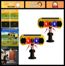 Solar Motion Sensor Alarm - 2 Pack, 129dB Loud Strobe Light, 4 Modes, Outdoor Se