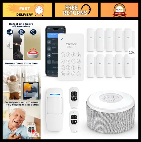 Home Security Alarm System Kit - 15-Piece WiFi Door & Window Sensors, App Alerts