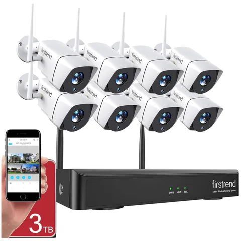 Wireless Security Camera System 3TB Storage, AI Detection
