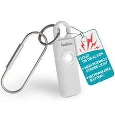 Ivation Personal SOS Alarm, 130dB Rechargeable Keychain Alarm, LED, White