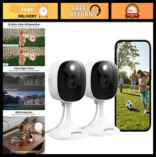 2K Home Security Cameras 2-Pack, Indoor/Outdoor, Color Night Vision, 24/7 Record
