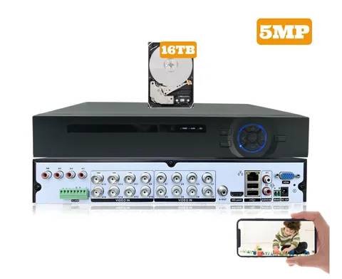 16 Channel 5MP H.265 TVI AHD CVI Analog CCTV Security Video Recorder 16TB