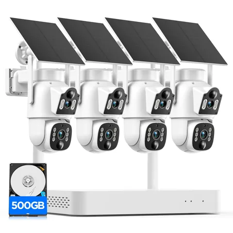 Camcamp Solar Security Cameras Wireless Outdoor, 4-Camera System with 8-Scree...