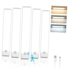 5-Pack Motion Sensor Under Cabinet Light, 3 Color Temperature 7.9 inch White
