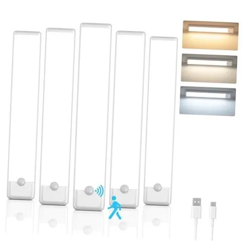 5-Pack Motion Sensor Under Cabinet Light, 3 Color Temperature 7.9 inch White