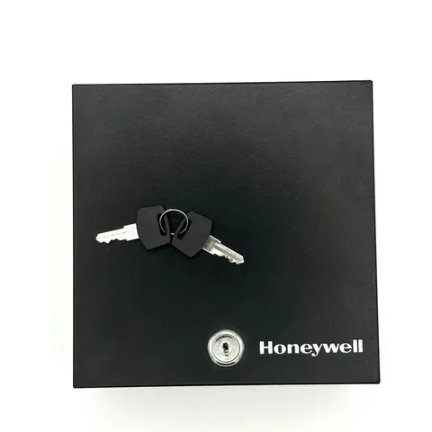 Honeywell Small Metal Key Locking Money Box Two Keys 6.75 x 6.75 x 2.75 Inches