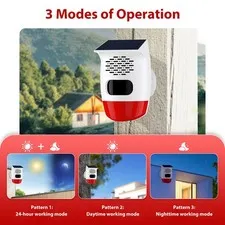 Solar Alarm Voice Outdoor Indoor 120dB Remote Control 8 Voice Modes Waterproof
