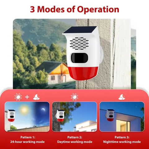 Solar Alarm Voice Outdoor Indoor 120dB Remote Control 8 Voice Modes Waterproof