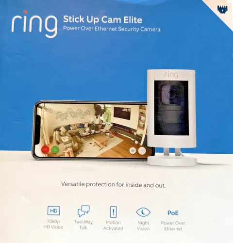 Ring Stick Up Cam Elite, Indoor/Outdoor Security Camera PoE - White
