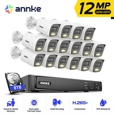 ANNKE 16CH NVR 12MP PoE Security Camera System Color Night Human Detection IP67