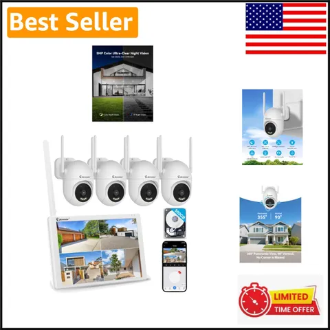 Wireless 5MP Security Camera System with Remote Access & Motion Alerts - No Fees