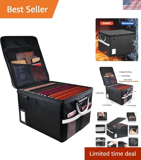 Portable Fireproof File Box with Combination Lock - Secure Storage for Valuables