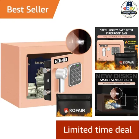 Safe Box 0.23 Cubic Feet Fireproof with Bag Key Lock Mini Home Security