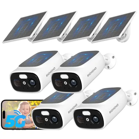 4pc 2.4G/5G Wifi Cameras for Home with Double Solar Panels, 2K Solar Cameras ...