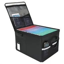 Large Fireproof Document Box with Lock, Portable 16.1" Black Storage Organizer