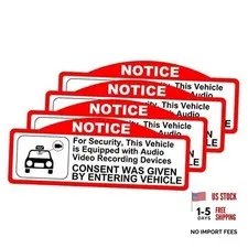 4 Pack Car Video Recorder Stickers, (9 x 3.5 cm/W x H) -Camera Audio Video