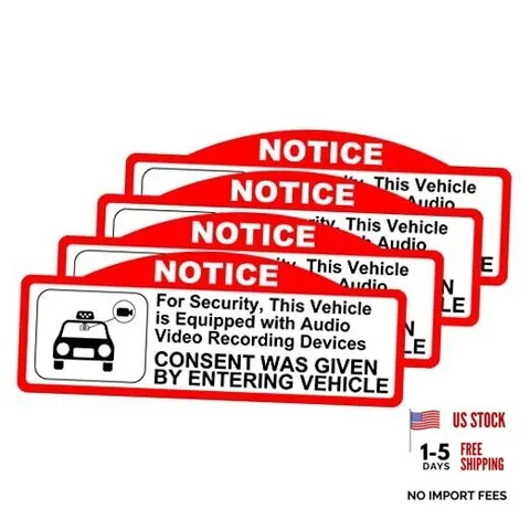 4 Pack Car Video Recorder Stickers, (9 x 3.5 cm/W x H) -Camera Audio Video