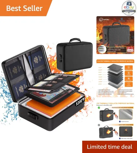 Fireproof Document Organizer Box 5200°F Heat Insulated Portable File Storage