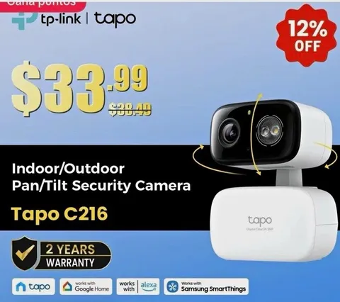 TP-Link Tapo C216 2K Wi-Fi Pan/Tilt Indoor/Outdoor Cam, Color Night, AI