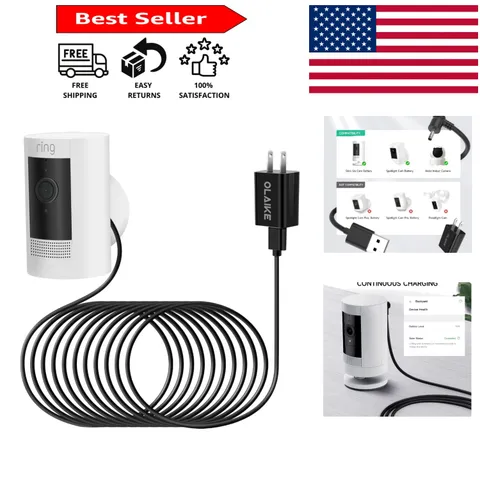 Durable 16ft Weatherproof Power Cable for Ring Stick Up Cam - Easy Installation