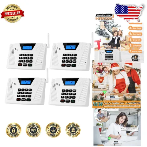 Home Intercom 4-Pack Wireless Full Duplex 5300ft Range Group Call Real-Time Talk