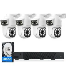 POE Security Camera System,Dual Lens Wired Security Camera System Outdoor,4pc...