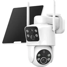 Dual Lens Solar Security Cameras Wireless Outdoor, 2K Full HD Video, 360° Vie...
