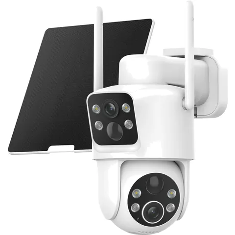 Dual Lens Solar Security Cameras Wireless Outdoor, 2K Full HD Video, 360° Vie...