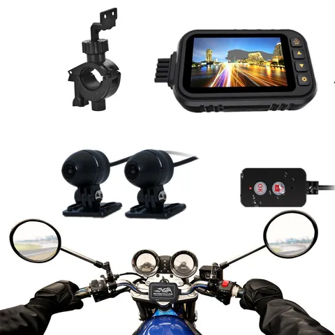 Motorcycle 1080P Waterproof Dash Cam 3'' LCD Recording Dual Lens Camera Logger