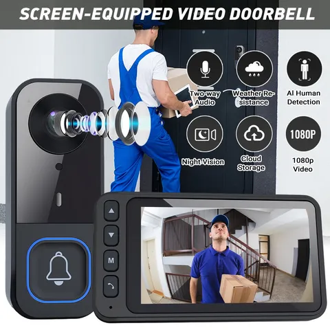 Wireless Doorbell Camera Video Security Camera with Monitor 2-Way Audio No WiFi