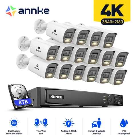 ANNKE 16CH 12MP NVR 4K Color Night PoE Security Camera System Two Way Audio AI