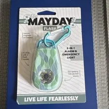 MAYDAY FLASH, 2 in 1 ALARM & EMERGENCY LIGHT GREEN BLUE 100dB KEYRING LANYARD