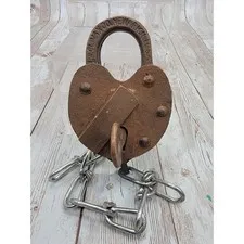 Vintage JHW.Climax Co. Brass Iron Heart Shape Padlock With Key