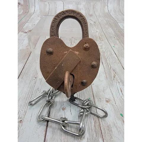 Vintage JHW.Climax Co. Brass Iron Heart Shape Padlock With Key