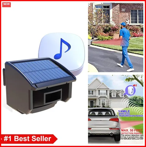 Solar Driveway Alarm System 1/4 Mile Range Motion Sensor Detector Outdoor