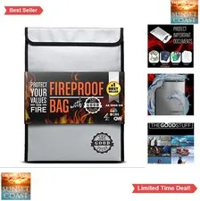 Fireproof Document Bag 15 x 11 Inch 2000°F Rated Water Resistant Legal Size for