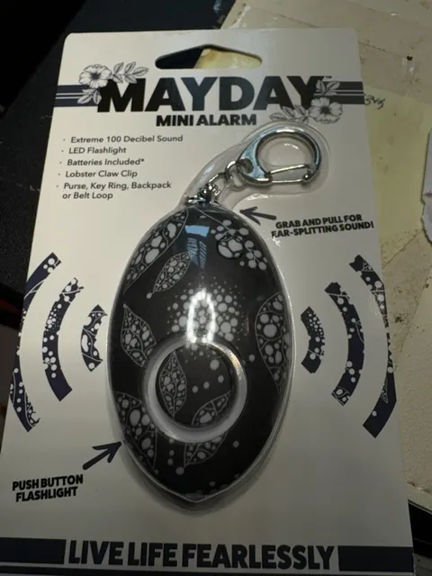 NEW MayDay Mini Alarm Emergency Personal Safety 100 Decibels LED Keyring BLACK
