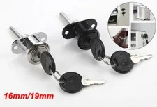 16/19mm Zinc Alloy Office Cabinet Cupboard Drawer Desk Pedestal Lock With 2 Key