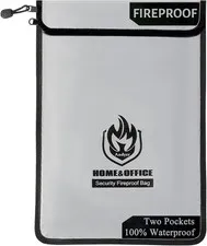 Upgraded Two Pockets Fireproof Document Bag (2000℉), andyer 15”x 11”Waterproof F