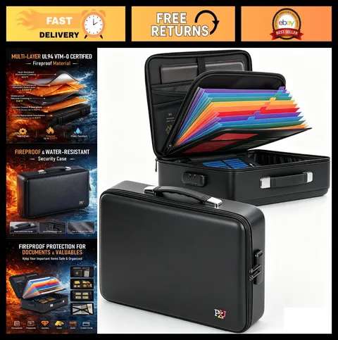 Fireproof Waterproof Document Box Safe with Lock - Hard-Shell Storage for Laptop
