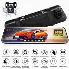 4K 10" Dual Dash Cam Car Rear Mirror View Backup Dual Camera Night Vision IPS