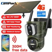4G LTE Dual Lens Dual PIR Trail Camera PTZ Security Cam 6W Solar Power Panel SIM