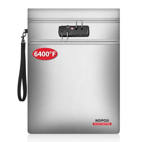 Silver 6400 Fireproof Document Safe Bag Lock Dual Zip Compartment 15x11 Inch