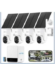Solar Security Cameras Wireless Outdoor, 4 Cam-Kit, No Subscriptio